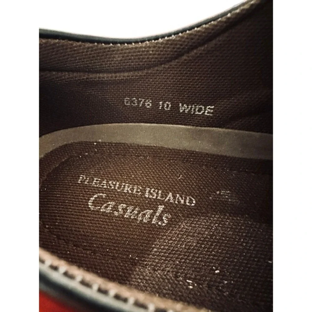 Pleasure Island Casuals Mens Black Pebbled Leather Hook Loop Loafers 10 W‎ 6376